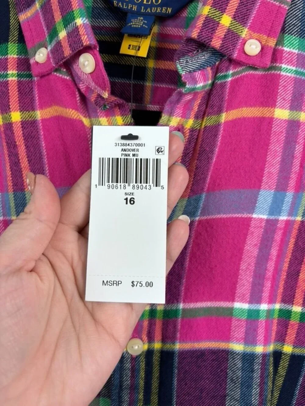POLO Ralph Lauren girls 16 pink plaid long sleeve flannel dress preppy NWT